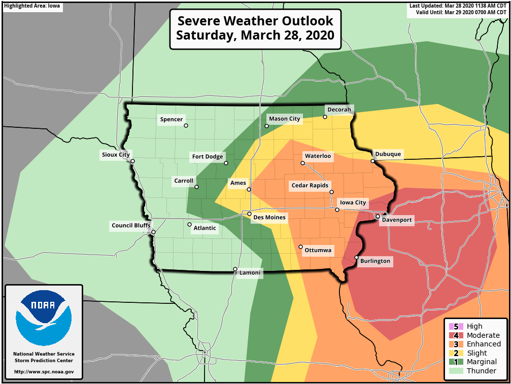 Fast Moving Storms on March 28th, Produced First Tornadoes of 2020 in Iowa